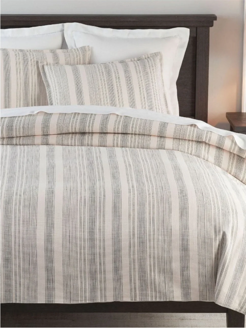 Pottery Barn Hawthorn Striped Full Queen Duvet Cover Bedding Charcoal Gray NWT